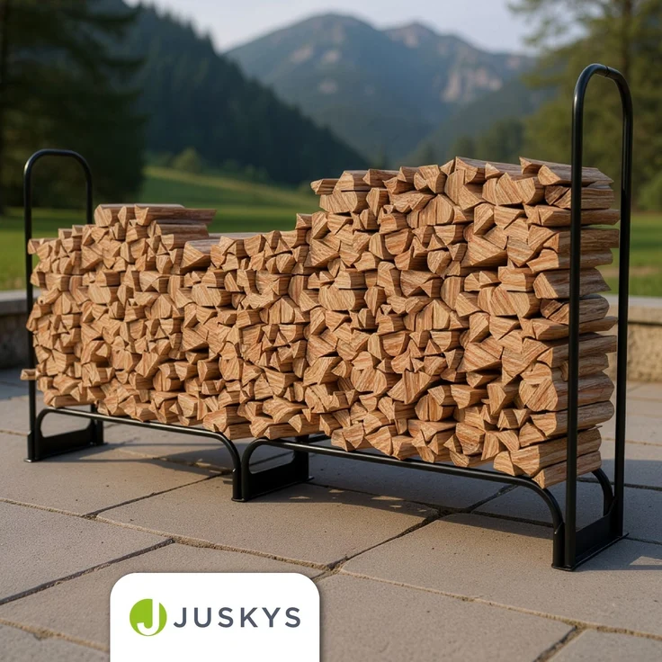 Juskys Kaminholzregal L 260x117x36 cm – Schwarz, Brennholzregal aus Stahl mit Abdeckung, Holzunterstand für Garten & Terrasse, 300 kg belastbar – Bild 7