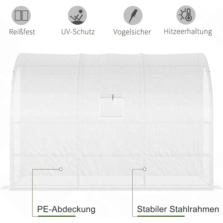 Wohnora-Gewächshaus mit Regale Fenster, winterfest Foliengewächshaus aus Stahl, wandmontiert Treibhaus für Balkon, Garten, Tomatenhaus 300x150x213cm Tomatengewächshaus für Gemüse Blumen Pflanzen Weiß,H 213cm x T 300cm x B 150cm – Bild 4