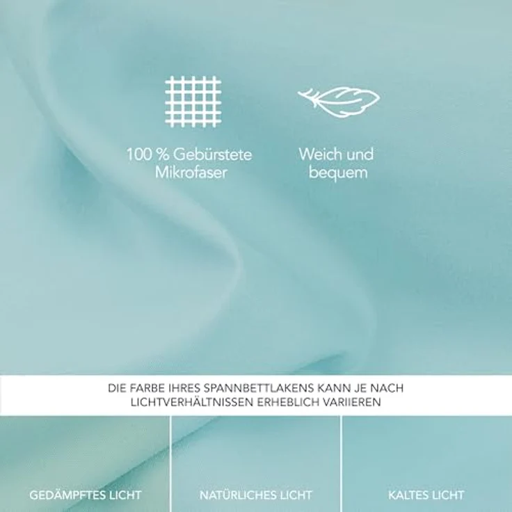 Dreamzie Spannbetttlaken 160x200 cm - Hoher Steg bis 33 cm - 100% Mikrofaser - Aqua - Schadstoffgeprüft (Oeko TEX), Bettlaken mit Gummizug – Bild 5