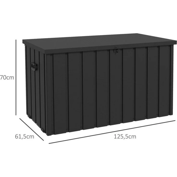 Outsunny Gartenbox Auflagenbox 450L Aufbewahrungsbox mit Gasdruckfedern (geräteschuppen, 1 St, Aufbewahrungskiste), für Garten, Balkon, Stahl, Dunkelgrau – Bild 2