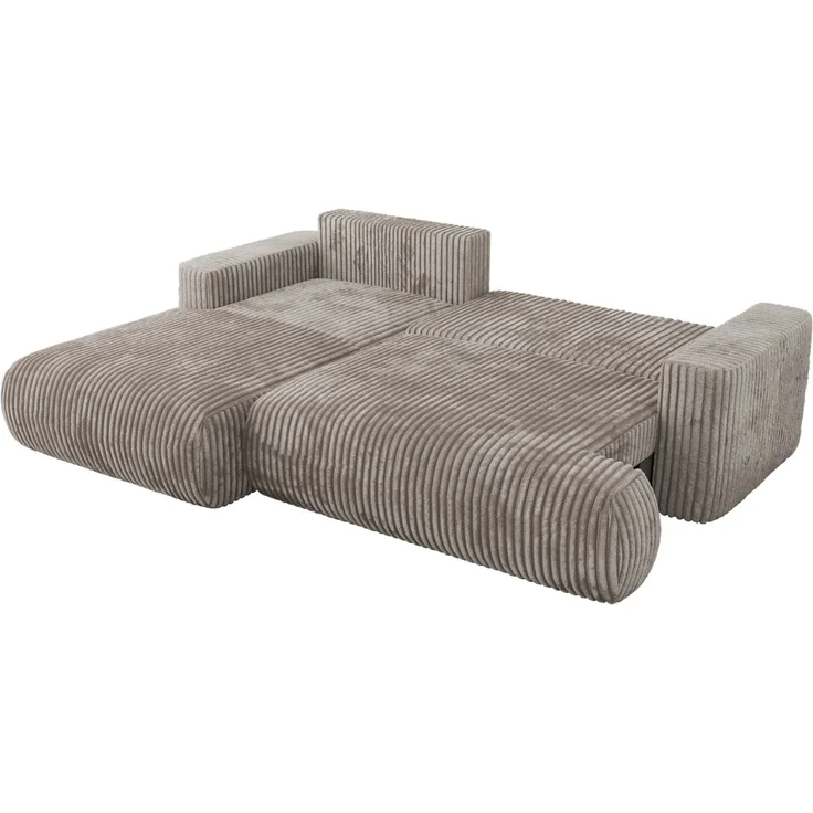 Ecksofa OVO mit schlaffunktion und bettkasten, Wellenfeder, lose Kissen, L-form 271x195 cm - Hellbraun Cord - linke Seite – Bild 5