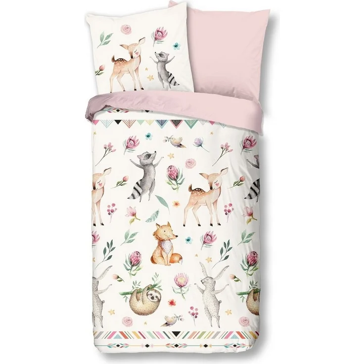 Soma Renforcé Pastell Bettwäsche-Set 2 teilig Bettbezug 2tlg 135x200 cm Kopfkissenbezug 80x80 cm (Waldtiere rosa weiß) – Bild 3