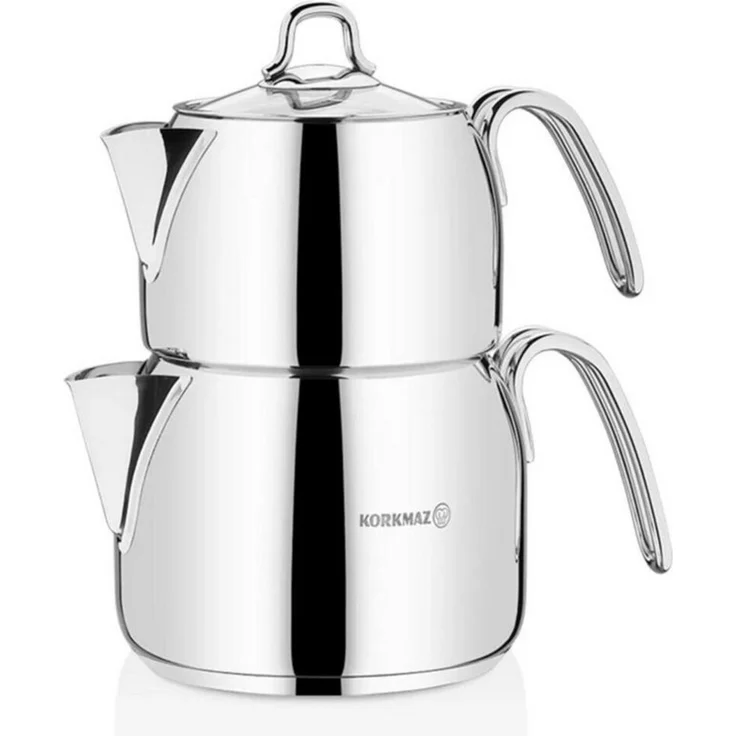 Korkmaz Caydanlik-Teekanne Perla Mega A029, 5 l, (2-St), 1,8L/3,2L aus hochwertigem 18/10-Edelstahl