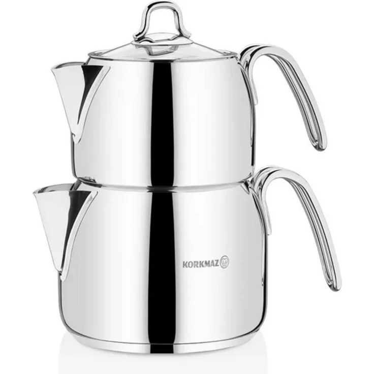 Korkmaz Caydanlik-Teekanne Perla Mega A029, 5 l, (2-St), 1,8L/3,2L aus hochwertigem 18/10-Edelstahl