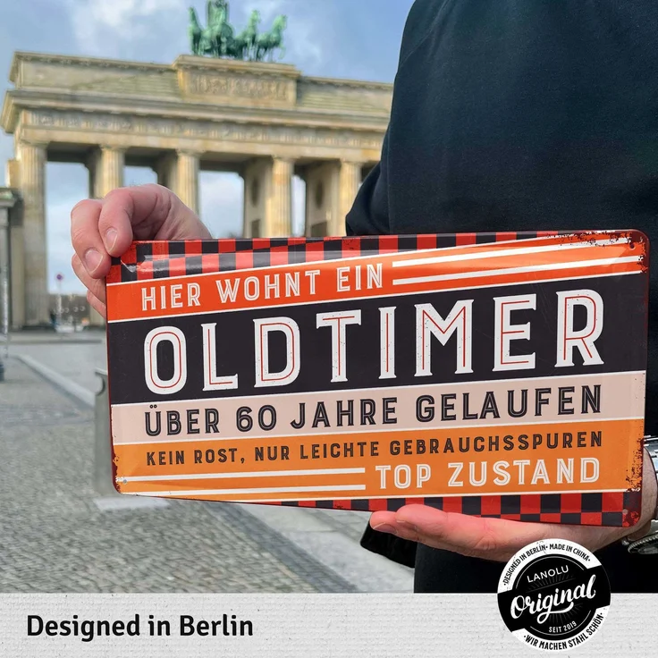 LANOLU Blechschild Oldtimer 60 Jahre - 17x34cm – Metall – Mehrfarbig – 17119 – Bild 2