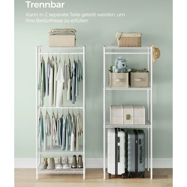 SONGMICS Kleiderständer, offener Kleiderschrank, Garderobe aus Metall, Garderobenständer mit verstellbaren Ablagen und Kleiderstangen, Haken, hochbelastbar, trennbar, wolkenweiß LGRDE431W01 – Bild 10