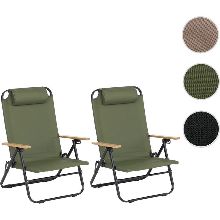 2er-Set Campingstuhl HWC-Q44, Gartenstuhl Balkonstuhl Freizeitstuhl, klappbar verstellbar Outdoor Metall Stoff ~ grün – Bild 10