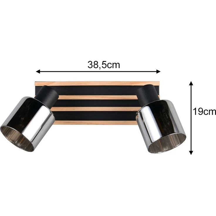Deckenstrahler TRAVIA 2-flammig, Rauchglas Schwarz & Holzlamellen, Breite 38,5cm – Bild 4