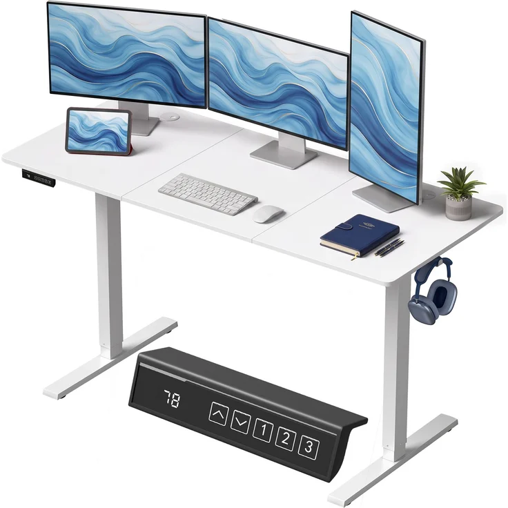 MELAYR, Höhenverstellbarer Schreibtisch Elektrisch 140 x 60 cm Weiß – Bild 2