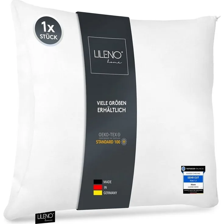 LILENO HOME Microfaserkissen - geeignet für Allergiker, in verschiedenen Größen - Made in Germany, Füllung: 100% Polyester, Rückenschläfer, Seitenschläfer, Bauchschläfer, Set, 1er Set, Kopfkissen 60x60 cm mit Reißverschluss, als Bettkissen oder Dekokissen