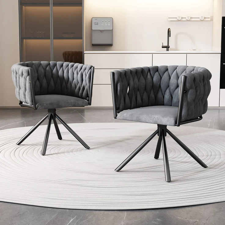 Merax Samt-Esszimmerstuhl, 2er set, Schlafzimmer-Drehstuhl, Freizeit-Drehstuhl mit vier Stützbeinen aus Metall, grau – Bild 2