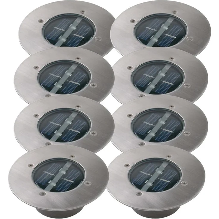 Solar LED Bodeneinbaustrahler 8er SET für Außen, Edelstahl rund Ø14cm IP67 – Bild 2