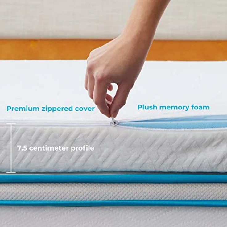 Linenspa 7,5 cm Gel-Matratzenauflage aus Memory-Schaum mit Reißverschlussbezug, Matratzenauflage für Super-Kingsize-Betten (180x200 cm) – Bild 6
