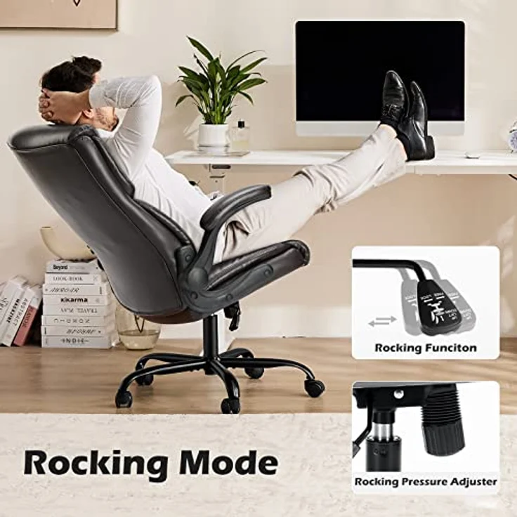 DUMOS JHK Excutive Bürostühle mit Verstellbarer, hochklappbarer Armlehne, ergonomische Lendenwirbelstütze, Starke Metallbasis, PU-Leder, Braun – Bild 7