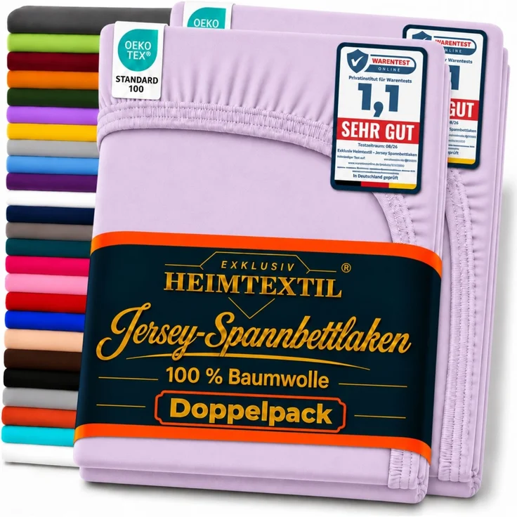 Doppelpack Marke Jersey Spannbettlaken 60 x 120 - 70 x 140 cm Flieder – Bild 1