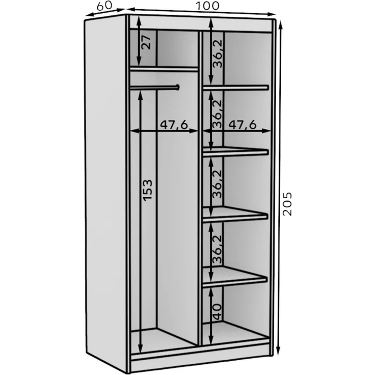 Schiebetürenschrank Schrank FABO in Weiß matt- Artisan Eiche 100x205x60 cm – Bild 3