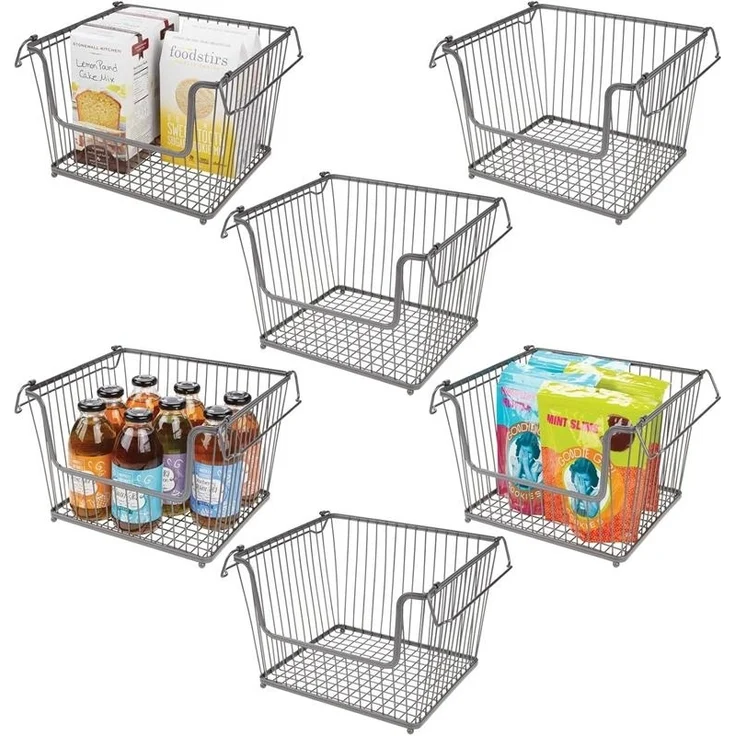 mDesign Ablagebox Gitterbox Aufbewahrungskorb 6er Set Henkel Metall Graphit – Bild 9