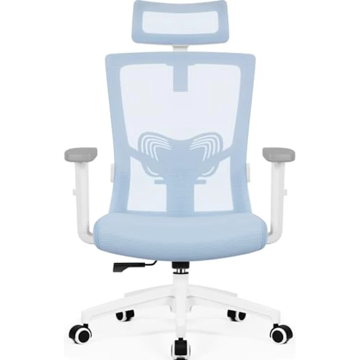 Daccormax Bürostuhl Ergonomisch, mit verstellbarer Kopfstütze, Lendenwirbelstütze & Wippfunktion, Mesh blau, 70 x 70 x 128 cm – Bild 2