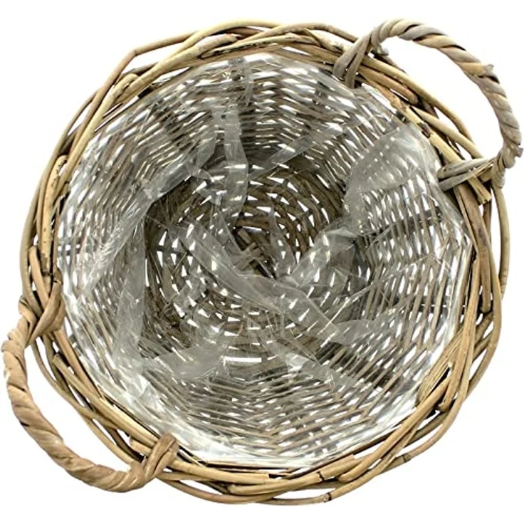 Dekoleidenschaft Pflanzkübel Pflanzkorb "Rattan", grau gekalkt, Blumentopf, Pflanztopf, Blumenkübel, Rattankorb, Flechtkorb, Pflanzentopf, Gartendeko für Draußen – Bild 4