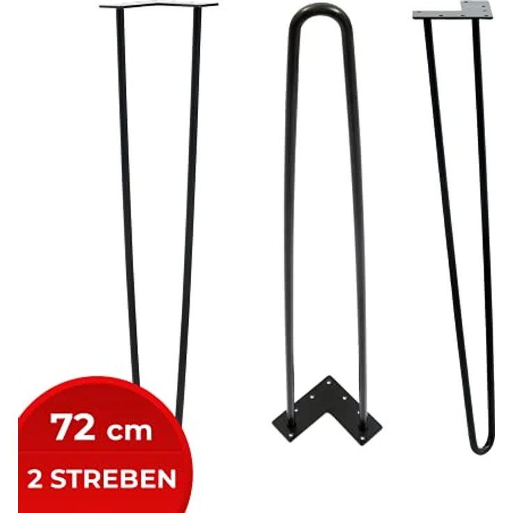 VENDOMNIA Tischbein Hairpin 4er Set, Metall, aus Stahl, 2 oder 3 Streben, Größenwahl, Haarnadel Möbelfüße,Hairpin Legs Tischgestell,Couchtisch, Schreibtisch – Bild 3