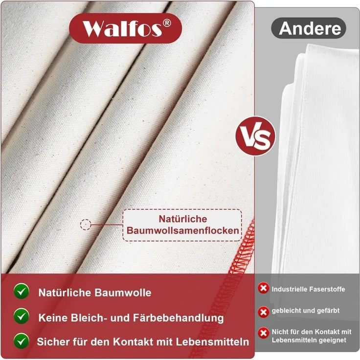 Walfos Profi Gärtuch Brot Backen Leinentuch Teig Gärung Baguette 75x45 cm 2er – Bild 3