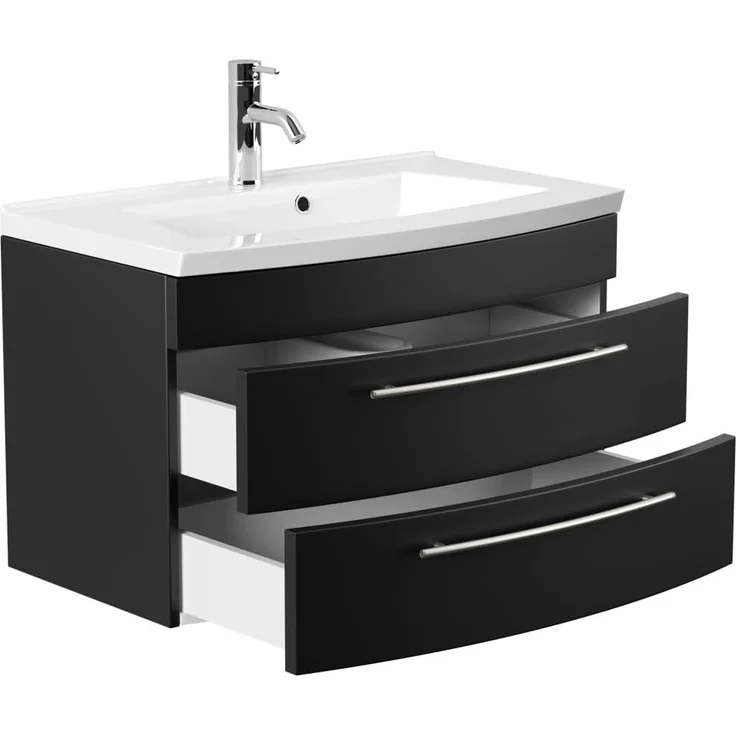 Badmöbel Bella 80 mit runder Front SoftClose schwarz : Schwarz – Bild 4