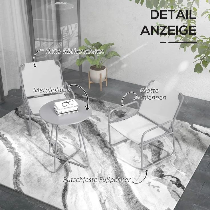 Outsunny 3tlg. Bistro-Set, Balkonmöbel-Set inkl. 1 Tisch, 2 Stühlen, Gartenmöbel-Set, Gartensitzgruppe für Garten, Terrasse, Mesh, Hellgrau – Bild 6