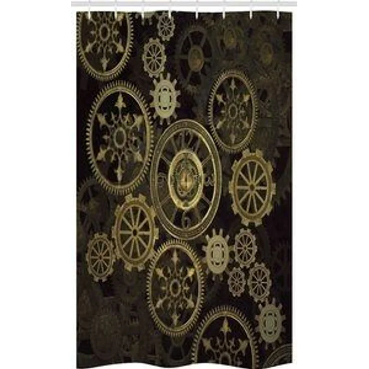 Abakuhaus Duschvorhang Badezimmer Deko Set aus Stoff mit Haken Breite 120 cm, Höhe 180 cm, Steampunk Räder Dunkle Schatten – Bild 4