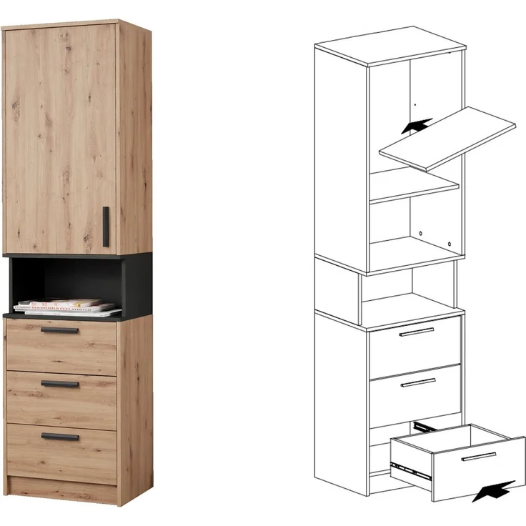 Marmex Möbel Grant Set-42A Eckschrank Kombination – Moderner Schlafzimmerschrank, laminierte Spanplatte, artisan Eiche + schwarz, 143/195x195x40 cm – Bild 2