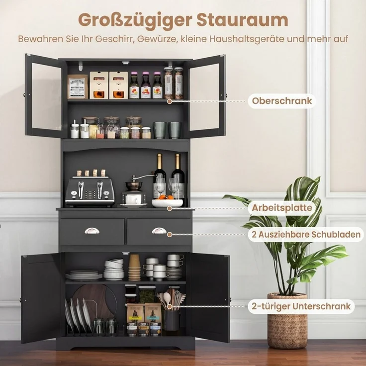 COSTWAY Küchenbuffet verstellbare Ablage 2 Schubladen bis 125kg 80x40x170cm – Bild 4