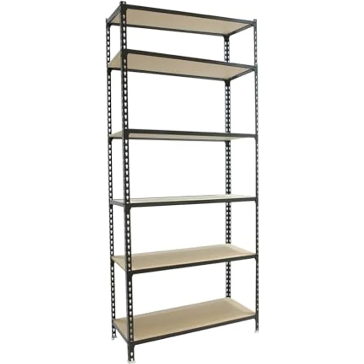 Simonrack Schwerlastregal, Lagerregal, 250 x 110 x 40 cm, Metallregal, Kellerregal, Biegestelle 200 kg, 6 Holzfachböden, Anthrazit/Holz - Maderclick – Bild 2