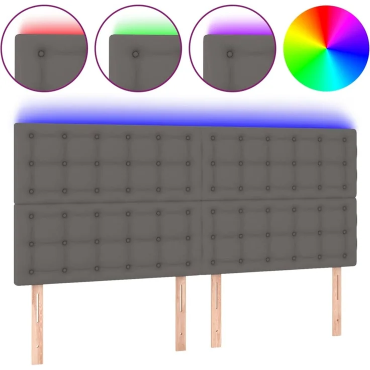 vidaXL LED Kopfteil Grau 160 x 5 x 118/128 cm Kunstleder 3122524 – Bild 2