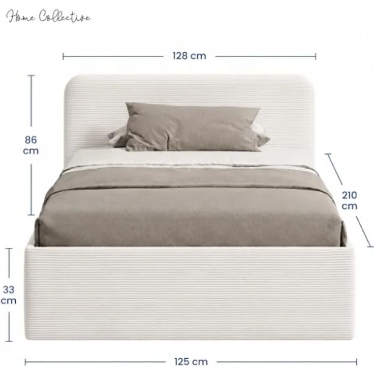 Home Collective Polsterbett mit Stauraum, verstellbarem Lattenrost, 6 Größen wählbar, hochwertiger Kordstoffbezug, Weiß, Federkern- oder Kaltschaummatratze – Bild 2