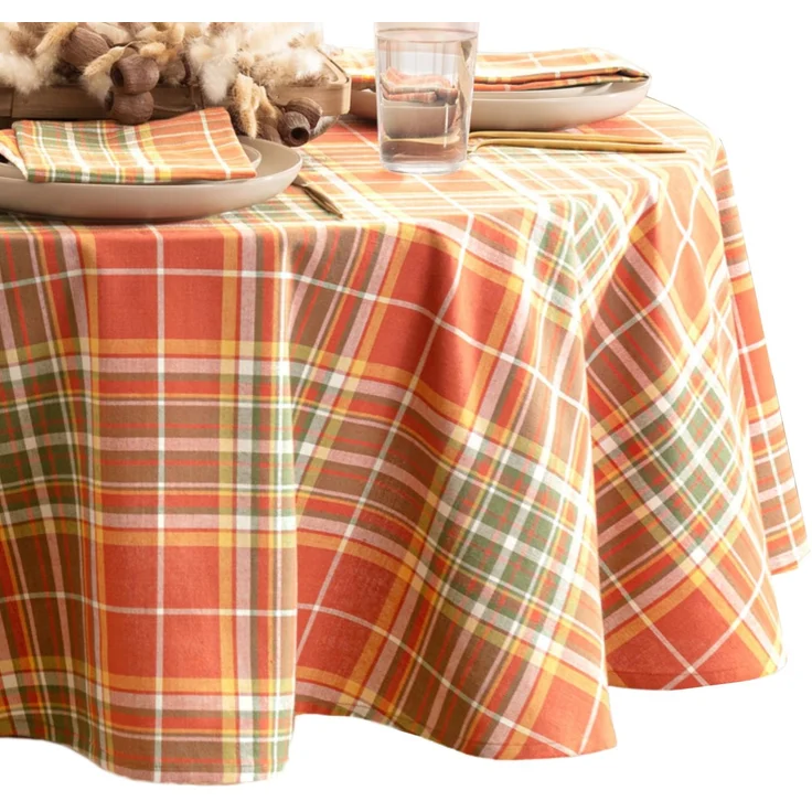 Elrene Home Fashions Hawley Plaid Tischdecke für Herbst/Ernte/Erntedankfest, Baumwolle, rund, 178x177,8 cm