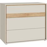 Forte WEXLIN Kommode 95 100, Moderne Kommode mit 3 Schubladen, Kinder- und Jugendzimmer, Holzwerkstoff, Kaschmir | Beige |Mauvella Eiche Holzdekor, 96,3 cm breit x 84,1 cm hoch x 50,2 cm tief