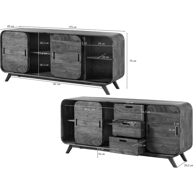 Sideboard Sheesham 173 x 40 x 75 hellbraun lackiert MAILAND #102 – Bild 8