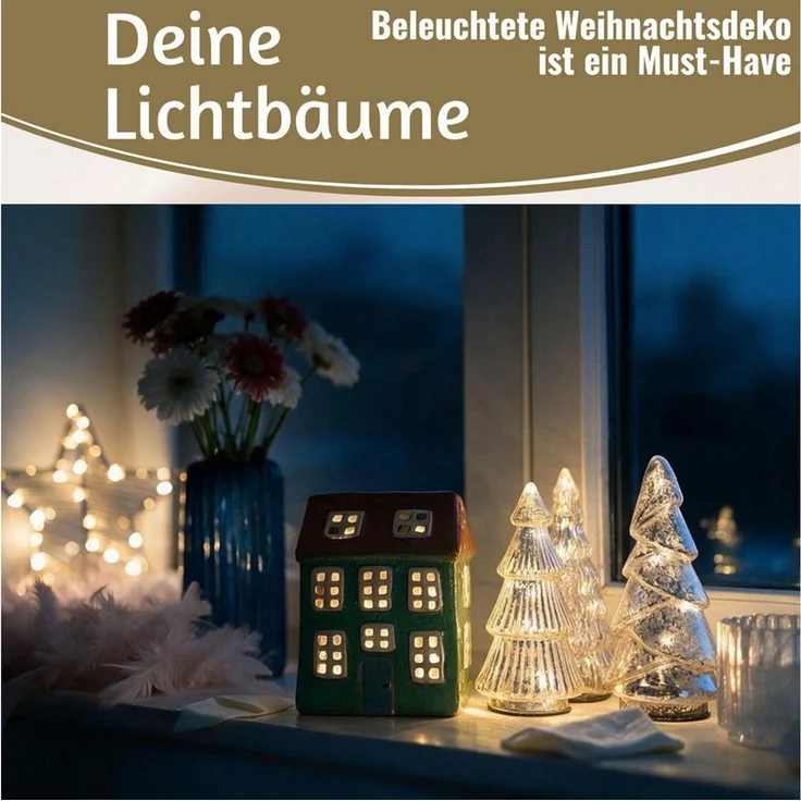 LS-LebenStil Lichterkette 3 Glas Tannenbaum 8 LED 15cm Silber Set Weihnachtsbaum Beleuchtet Time, 8-flammig, Xmas Dekolicht Fensterdekoration Weihnachtsbeleuchtung Weihnachtsdeko – Bild 3