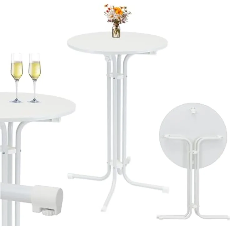 Stehtisch klappbar Ø 70 cm Höhe 110 cm Stahl Gastrotisch Partytisch Bistrotisch Gartentisch in Weiß