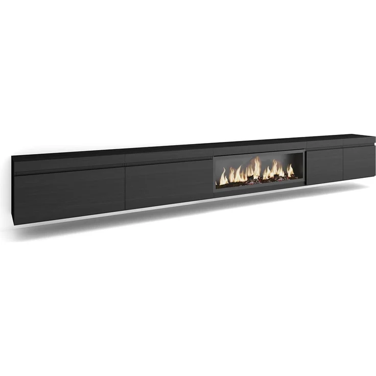 Skraut Home | TV-Schrank, Lowboard | für Wohnzimmer und Esszimmer | 368 x 45 x 35 | Elektrokamin XXL | Hängend | Moderner Stil | Schwarz – Bild 1