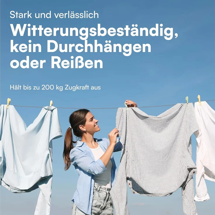 H&S Wäscheständer Stabile Wäscheleine für den Außenbereich - 50m Länge – Bild 2