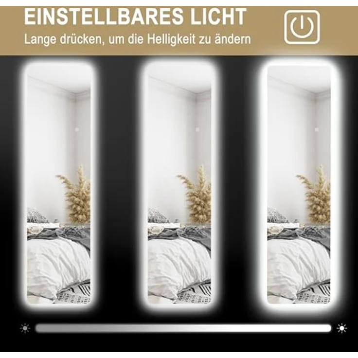 HOMCOM Standspiegel 150 x 40 cm Flurspiegel mit LED-Beleuchtung, 3 Lichtfarben (Wandspiegel, 1-St, Ganzkörperspiegel), für Schlafzimmer, Wohnzimmer, Transparent – Bild 4