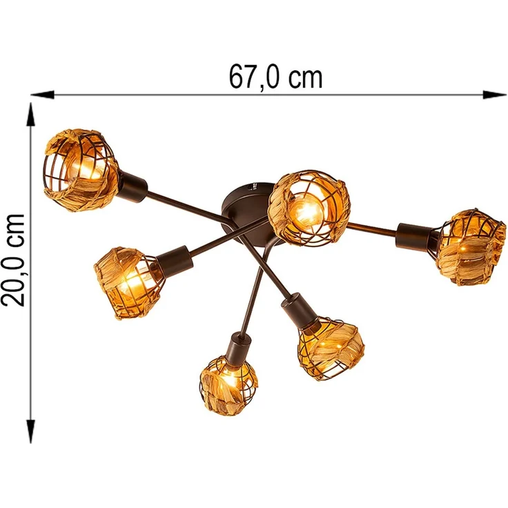 LED Deckenleuchte, schwarz, braun, dimmbar, Grasgeflecht, D 67 cm – Bild 10
