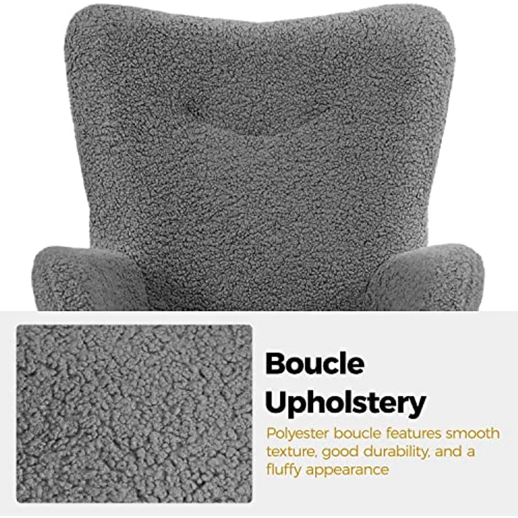 Yaheetech Ohrensessel mit Hocker Polyester-Bezug, Fernsehsessel Armlehnensessel Polstersessel Relaxsessel Cocktailsessel Teddy-Plüsch Stilvolles Design Grau – Bild 10