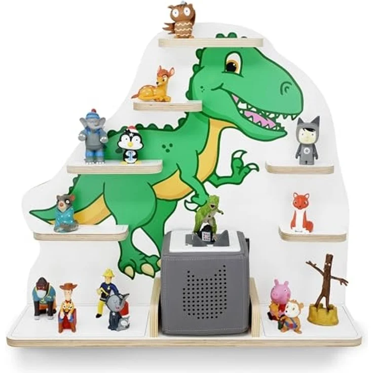 stadtecken Kinder Regal für Musikbox I Geeignet für die Toniebox und ca. 50 Tonies I Perfekte Aufbewahrung für Kinderzimmer I zum Aufstellen oder Aufhängen (T-Rex, Groß) – Bild 1