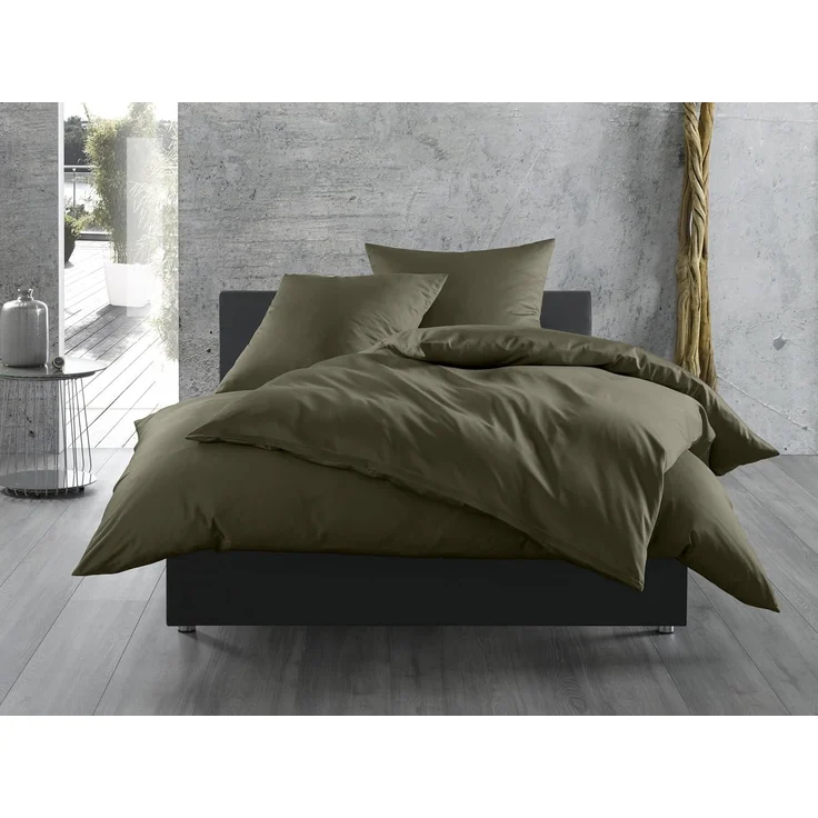 Mako-Satin / Baumwollsatin Bettwäsche uni / einfarbig dark olive Kissenbezug 40x60 cm – Bild 2