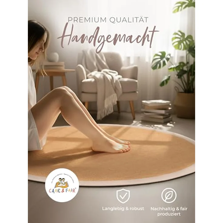 carpetfine Sisalteppich Sisal, rund, Höhe: 5 mm, mit farbiger Bordüre, Anti-Rutsch Rückseite – Bild 6