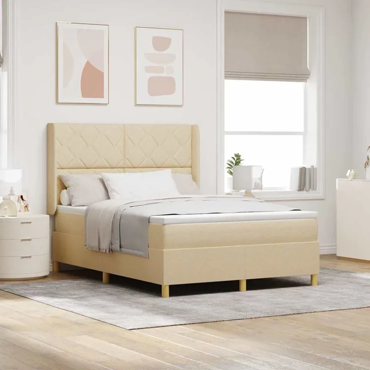 vidaXL Boxspringbett mit Kopfteil Creme 140 x 190 cm Stoff 3341894