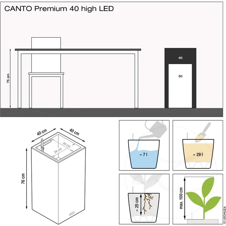 Lechuza® Pflanzkübel Canto Premium High 40 LED anthrazit metallic – Bild 4