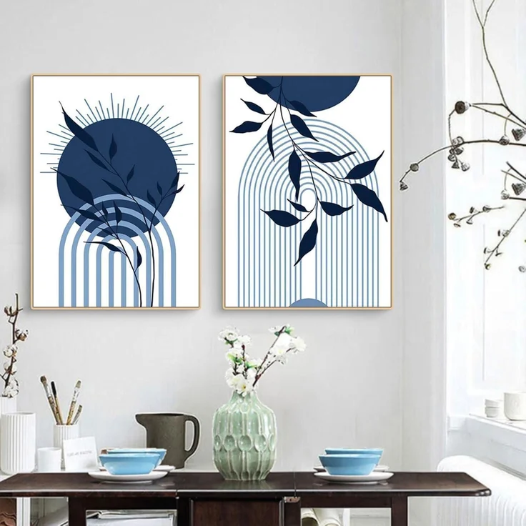 Poster 3er Boho Abstrakt Blau Pflanze Blätter Wohnzimmer L 21x30cm – Bild 5