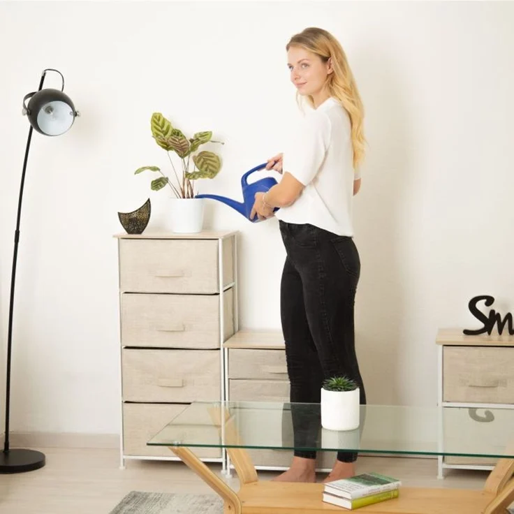 Relaxdays Regalsystem, 3 Schubladen, Metall & Holz weiß / Stoff beige, 73 x 30 x 45 cm – Bild 3